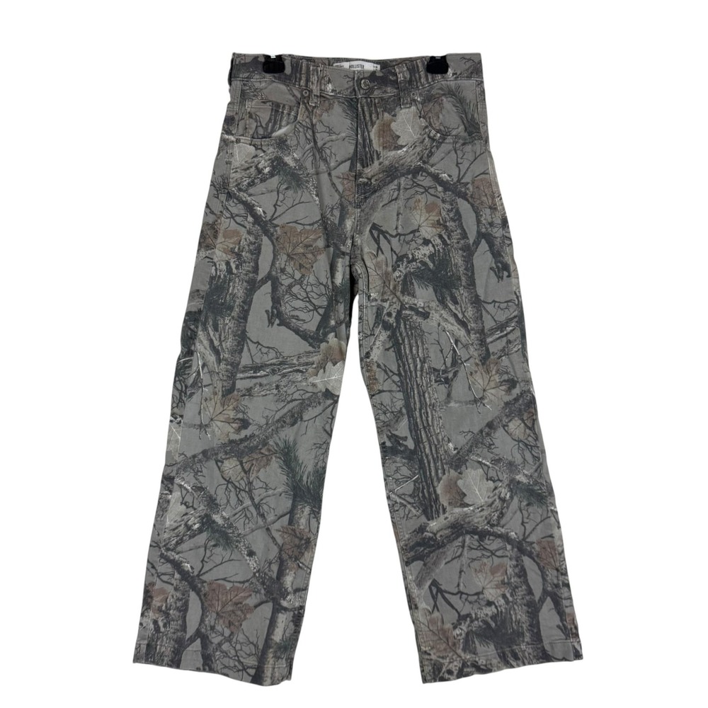 Hollister Super Baggy Jeans Mens 30x30 Gray Camo Relaxed Wide Leg Stretch Denim